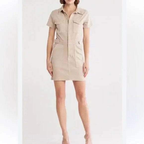 NWT Good American Fit For Success Denim Utility Dress | Sand | Size Medium - Picture 3 of 15